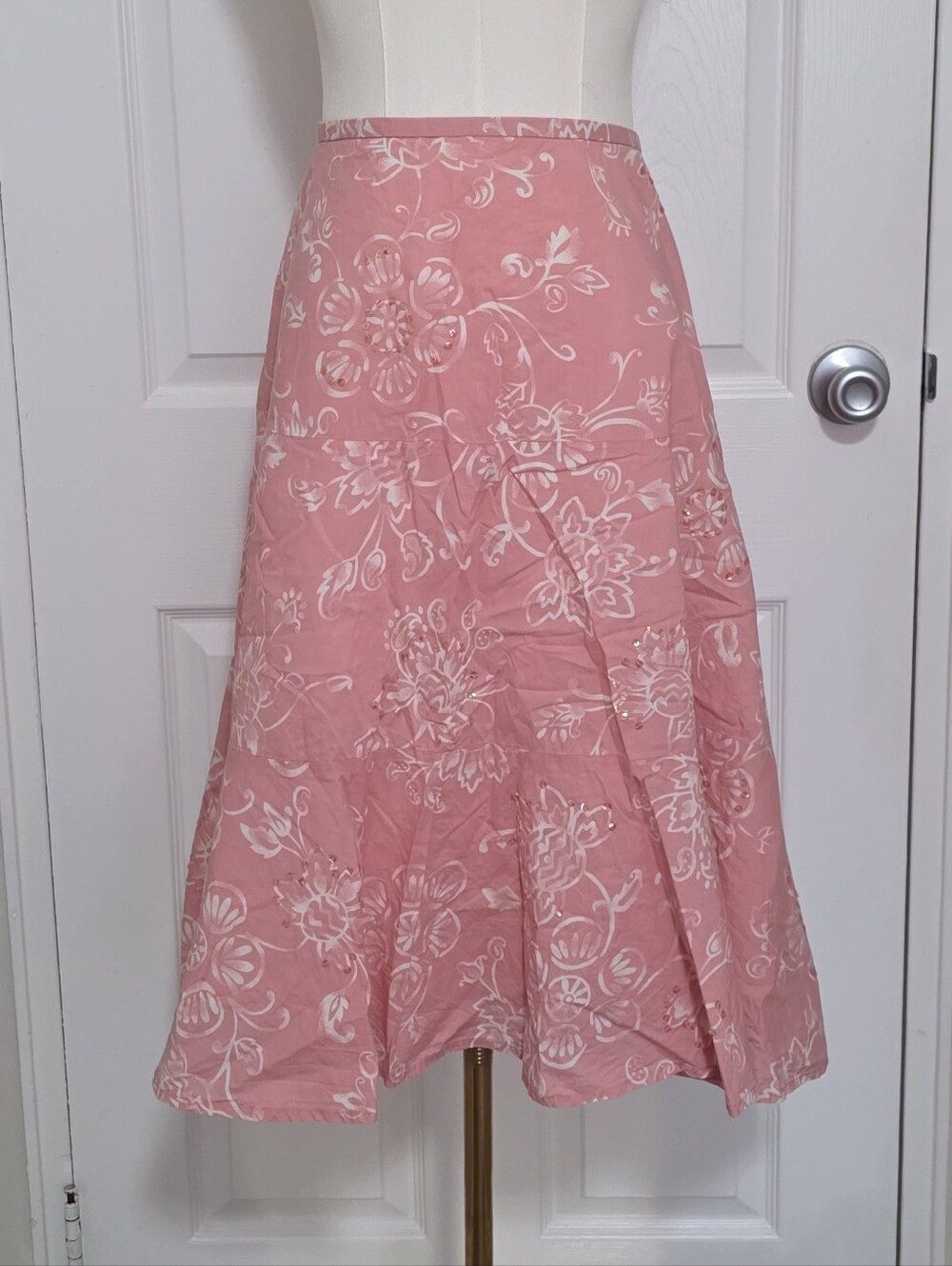 ♡ Floral Sequin Cotton Midi Skirt  ♡